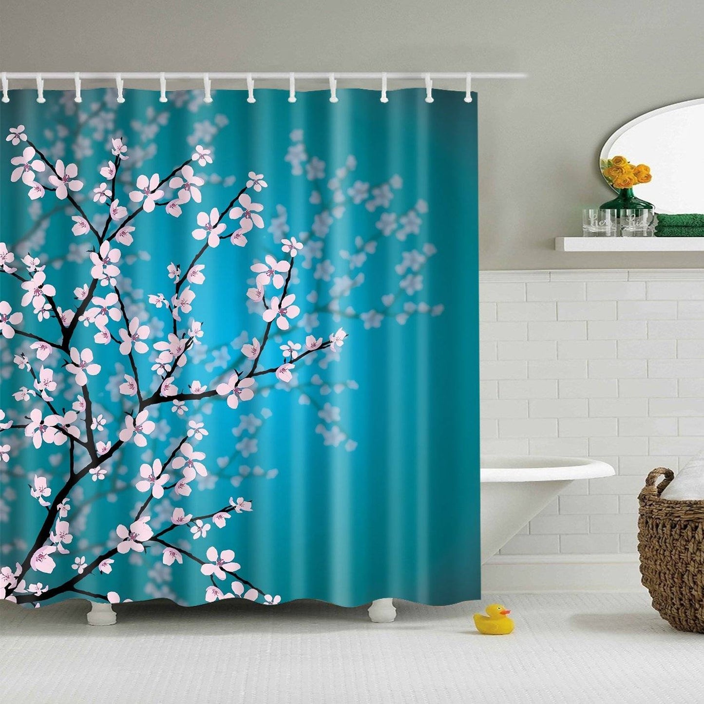 Japanese Natural Floral Pink Plum Blossom Shower Curtain
