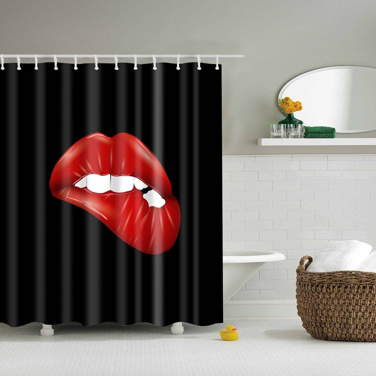 Black and Red Design Lipstick Lips Shower Curtain