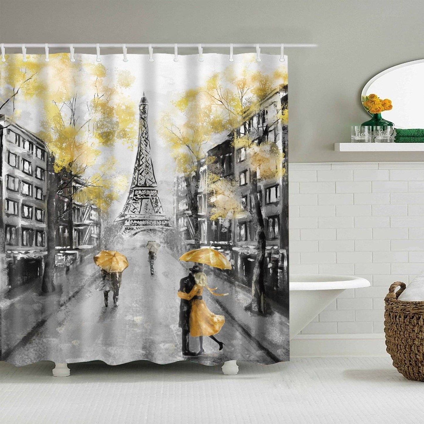 Romantic City Umbrella with Eiffel Tower Paris Shower Curtain