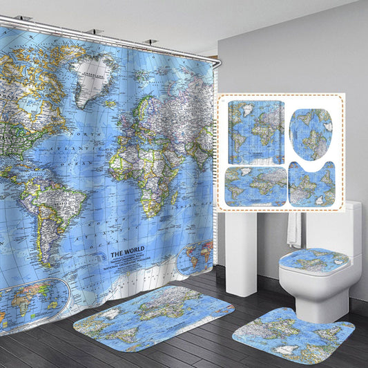 Clear World Map Blue Detailed City Name Shower Curtain