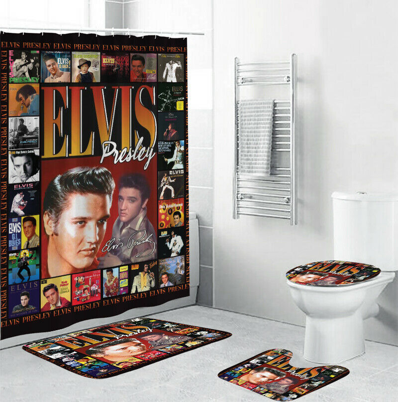 Elvis Presley Shower Curtain Set 4 Pcs Famous Singer Actor Character Bathroom Decor Heartcasa 4882