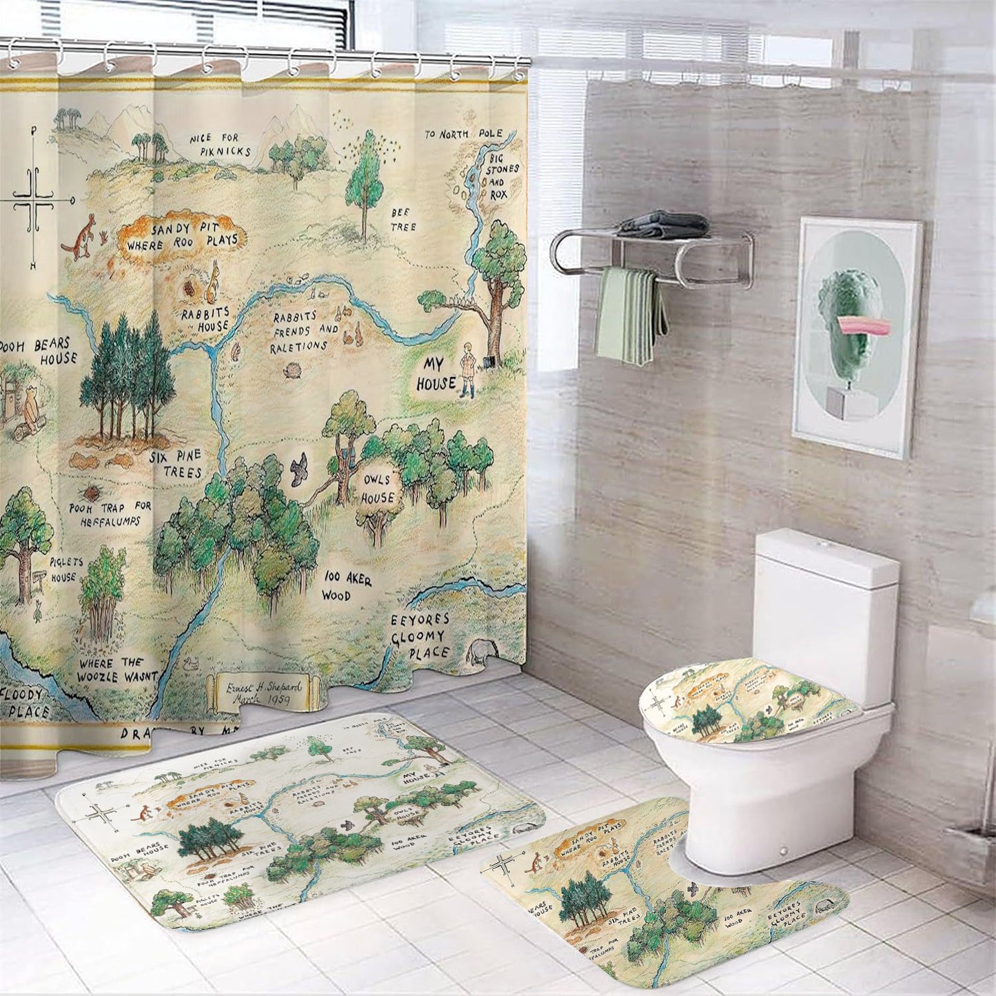 100 Acre Wood Map Shower Curtain