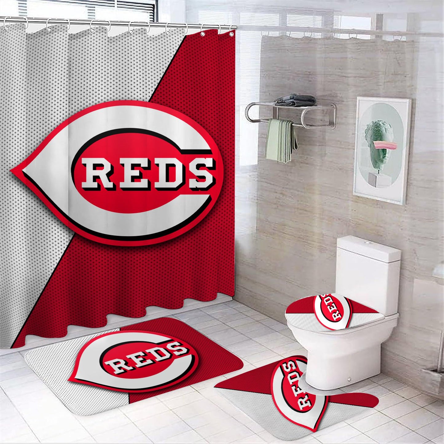 Duschvorhang Cincinnati Reds, Baseballteam, Sport, 180x180cm