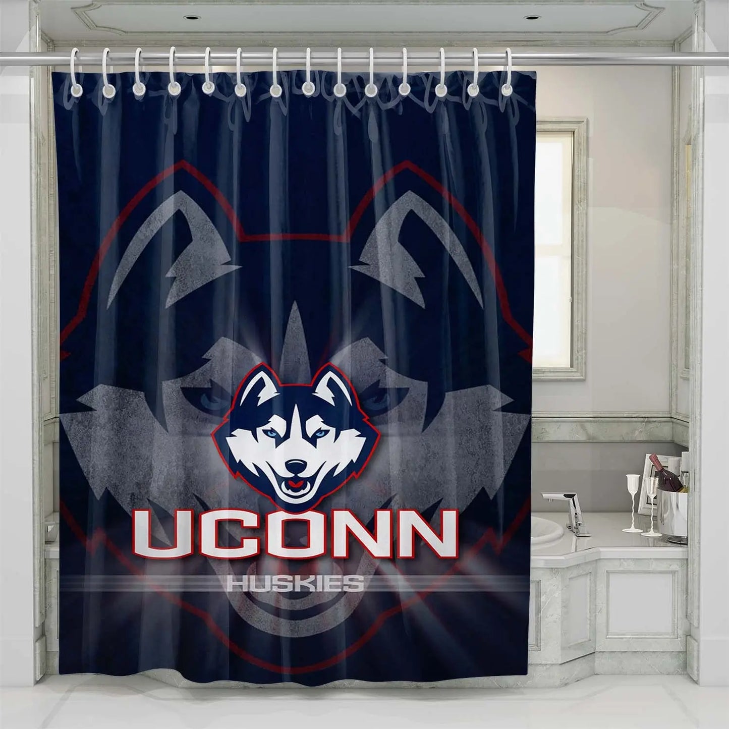 Rideau de douche UConn Huskies, équipe de basket-ball de l'Université du Connecticut, 180 x 180 cm