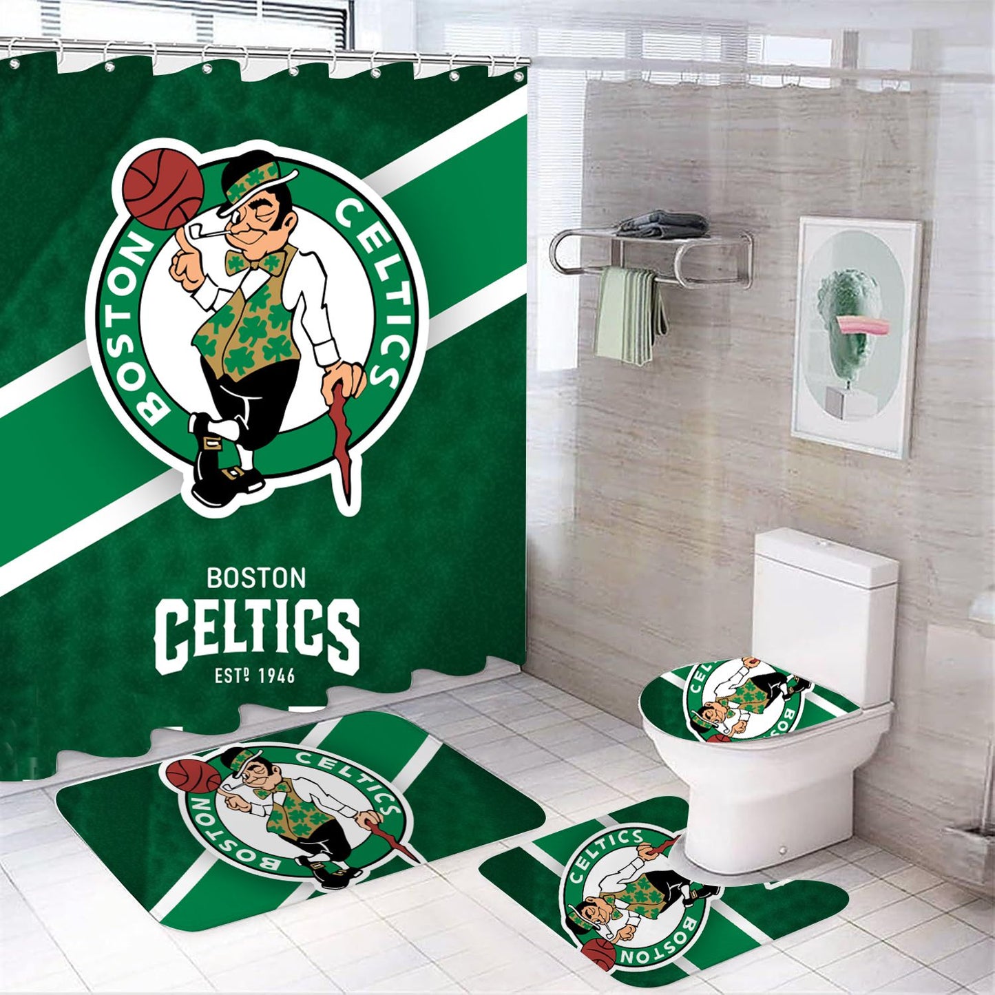 Rideau de douche Boston Celtics, équipe de basket NBA, 180x180cm