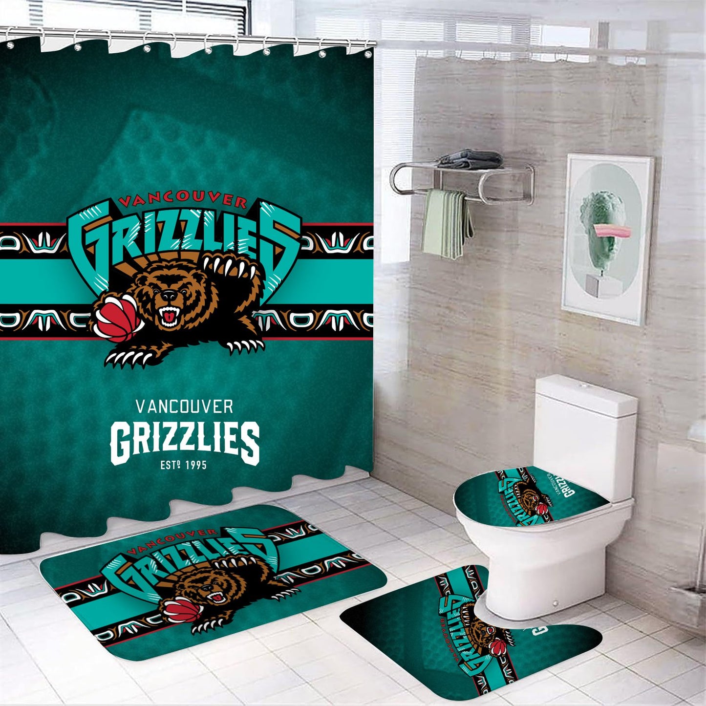 Rideau de douche Vancouver Grizzlies, équipe de basket-ball NBA, 180x180cm