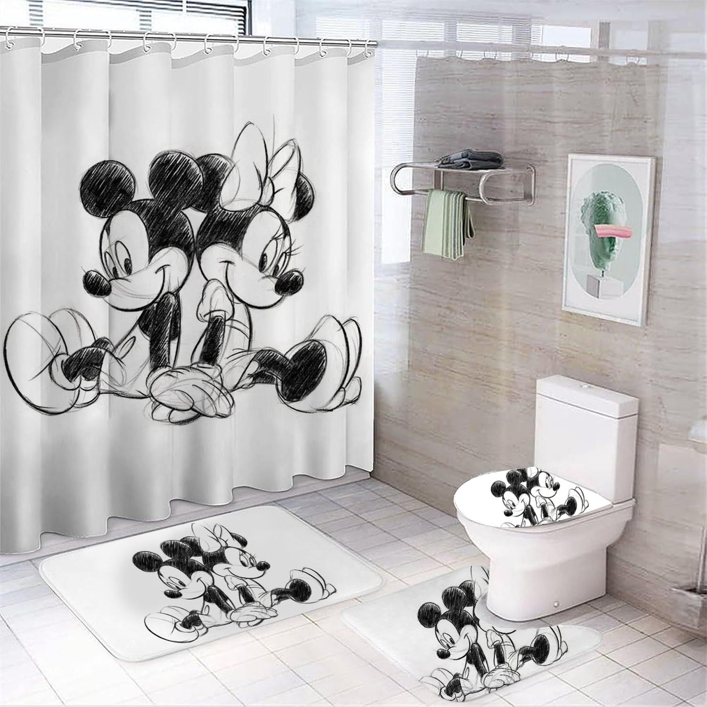Black White Mouse Shower Curtain