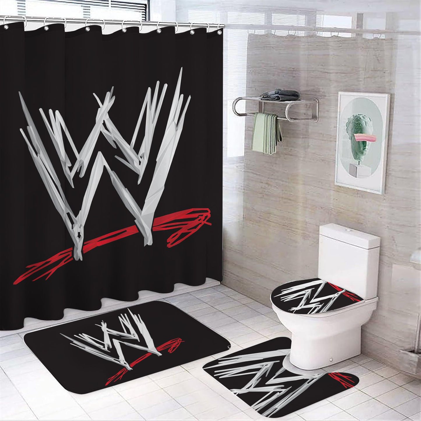Rideau de Douche WWE, Sport noir blanc Rideaux 180x180