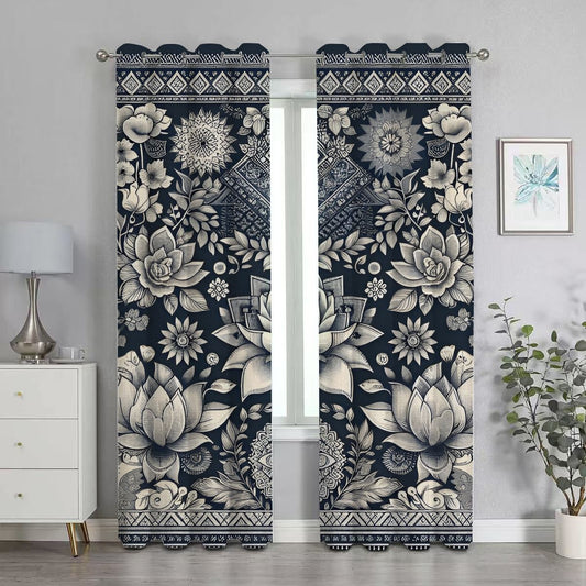 Blue Batik Bohemian Blackout Curtain