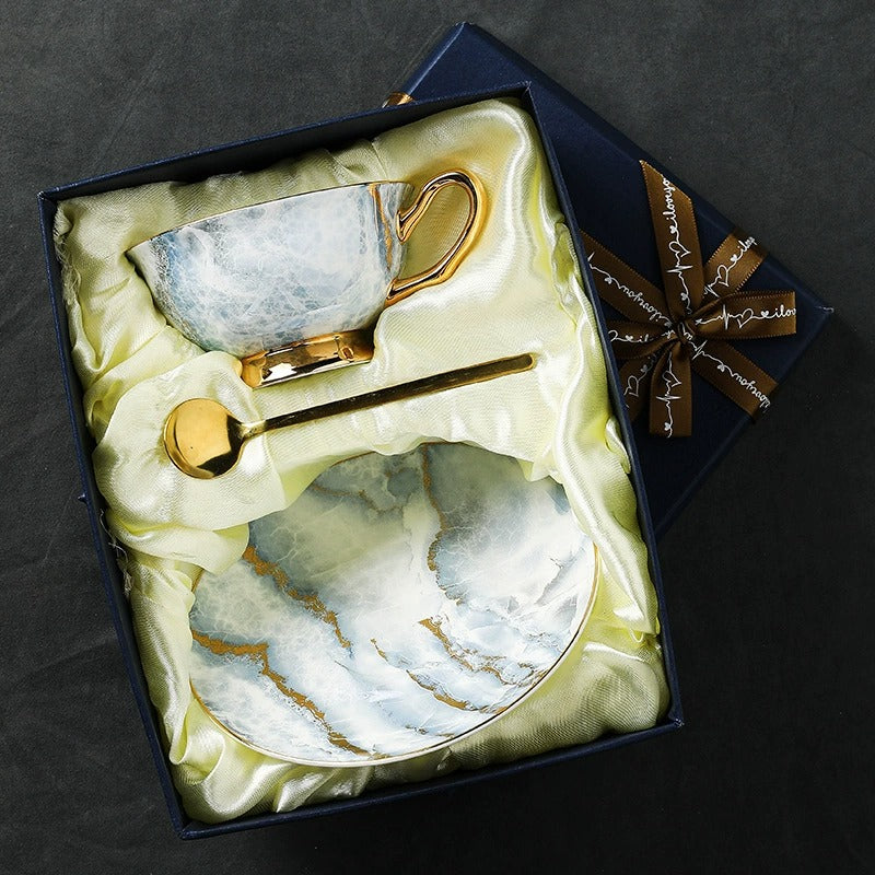 British Marble Azure Tea Cup and Saucer Set