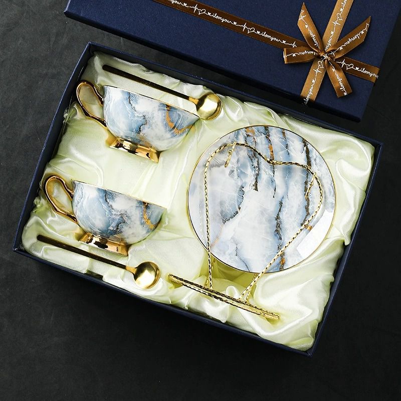 British Marble Azure Tea Cup and Saucer Set