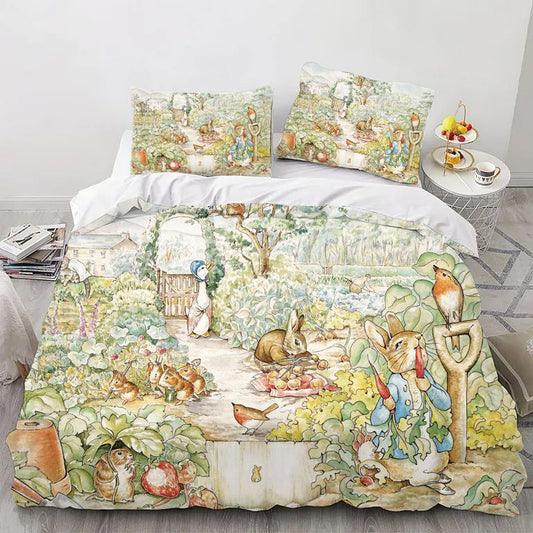 Cartoon Blue Jacket Rabbit Bedding Set