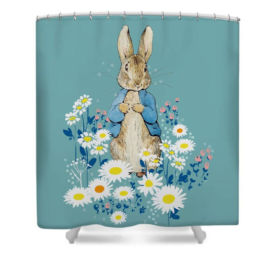 Cartoon Blue Jacket Rabbit Shower Curtain