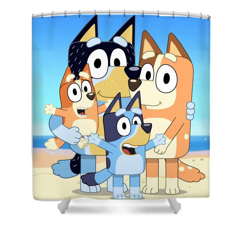 Cartoon Blue Puppey Shower Curtain