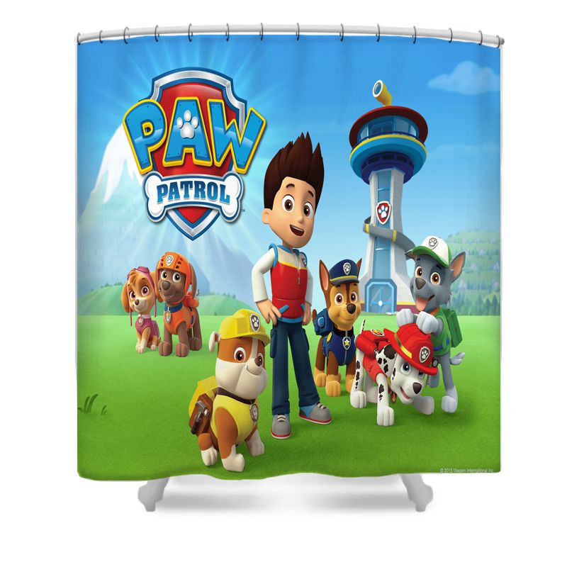 Douchegordijn Paw Patrol, Cartoon Dappere Puppy's, 180x180cm