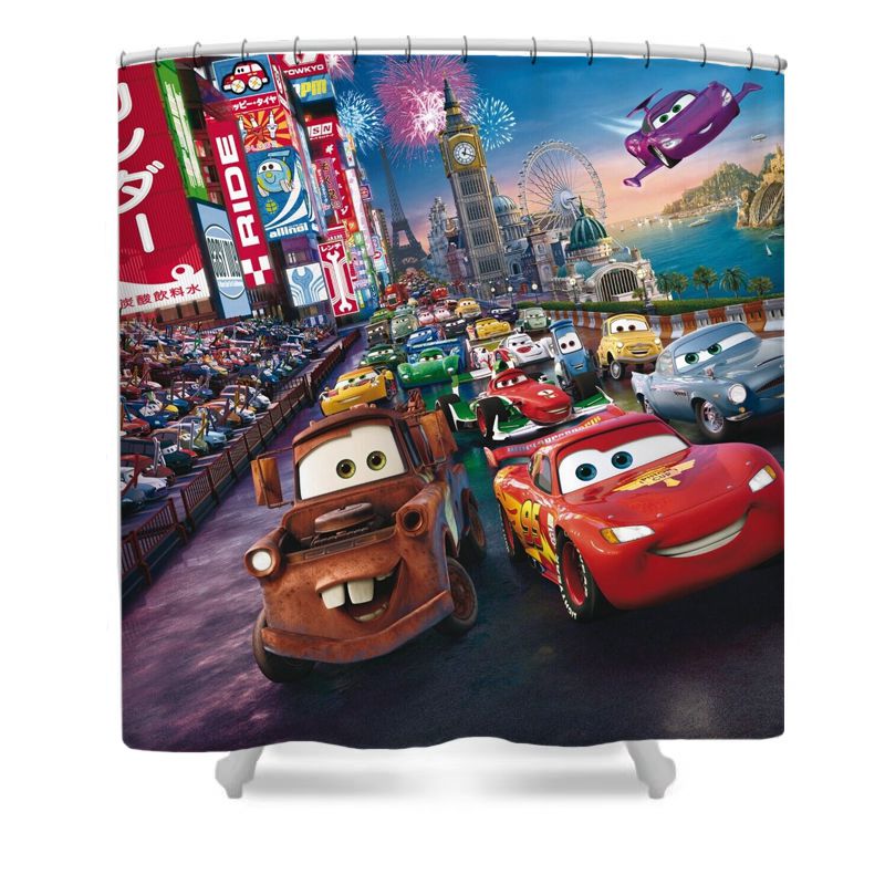 Rideau de douche Lightning Mcqueen, voitures de franchise Pixar de dessin animé, 180x180cm