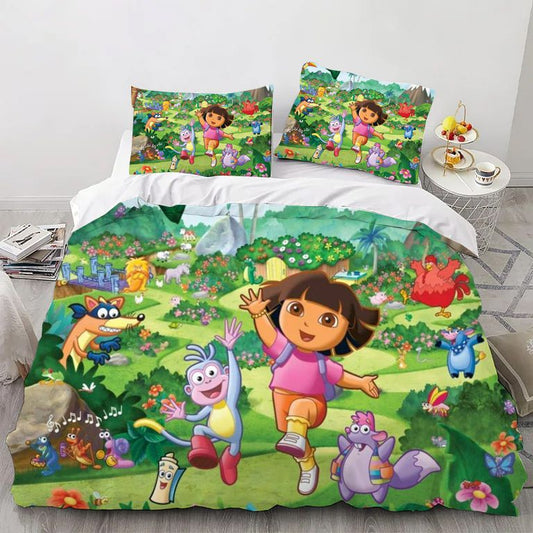Cartoon Girl Adventures Comforter Bedding Set