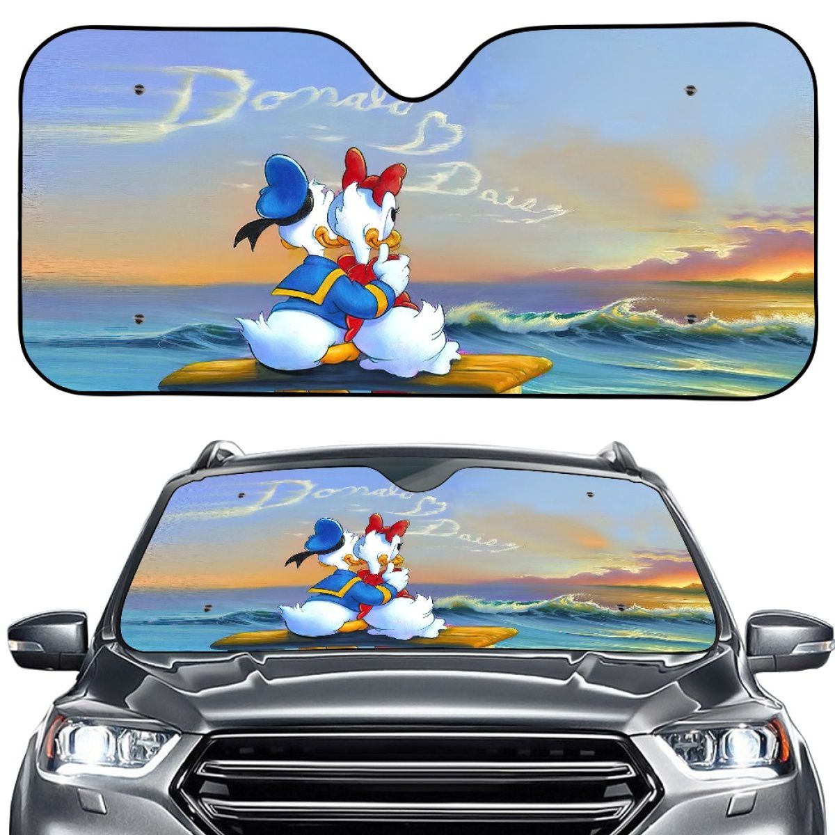 Cartoon Romantic Ducks Car Sun Shade