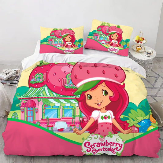 Cartoon Strawberry Girl Bedding Set