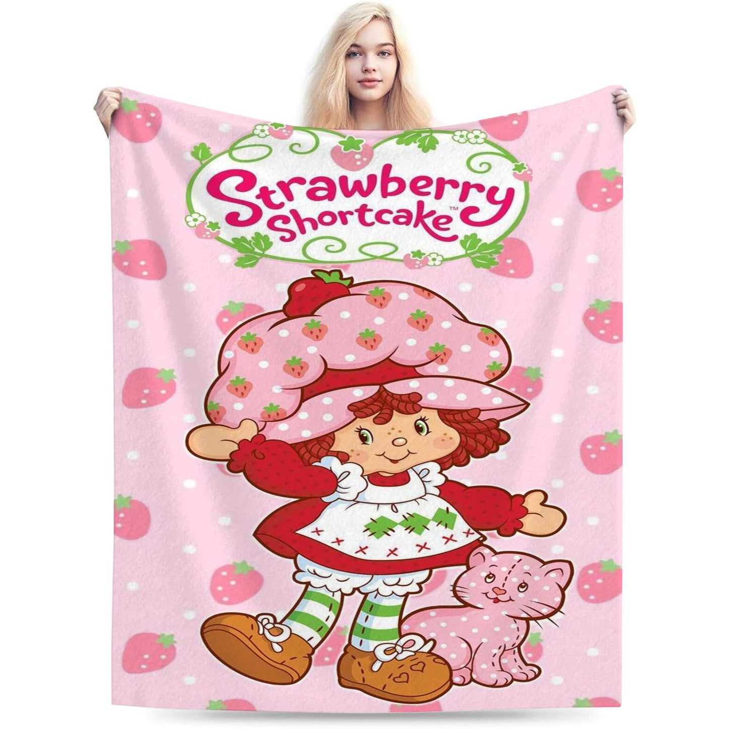 Cartoon Strawberry Girl Throw Blanket