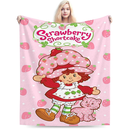 Cartoon Strawberry Girl Throw Blanket