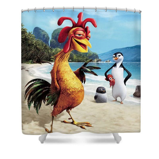 Cartoon Surfer Chicken Shower Curtain