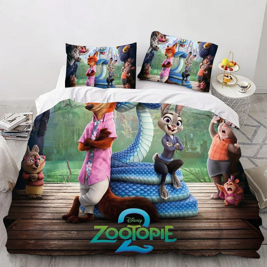 Cartoon Zoo Animal City Comforter Bedding Set