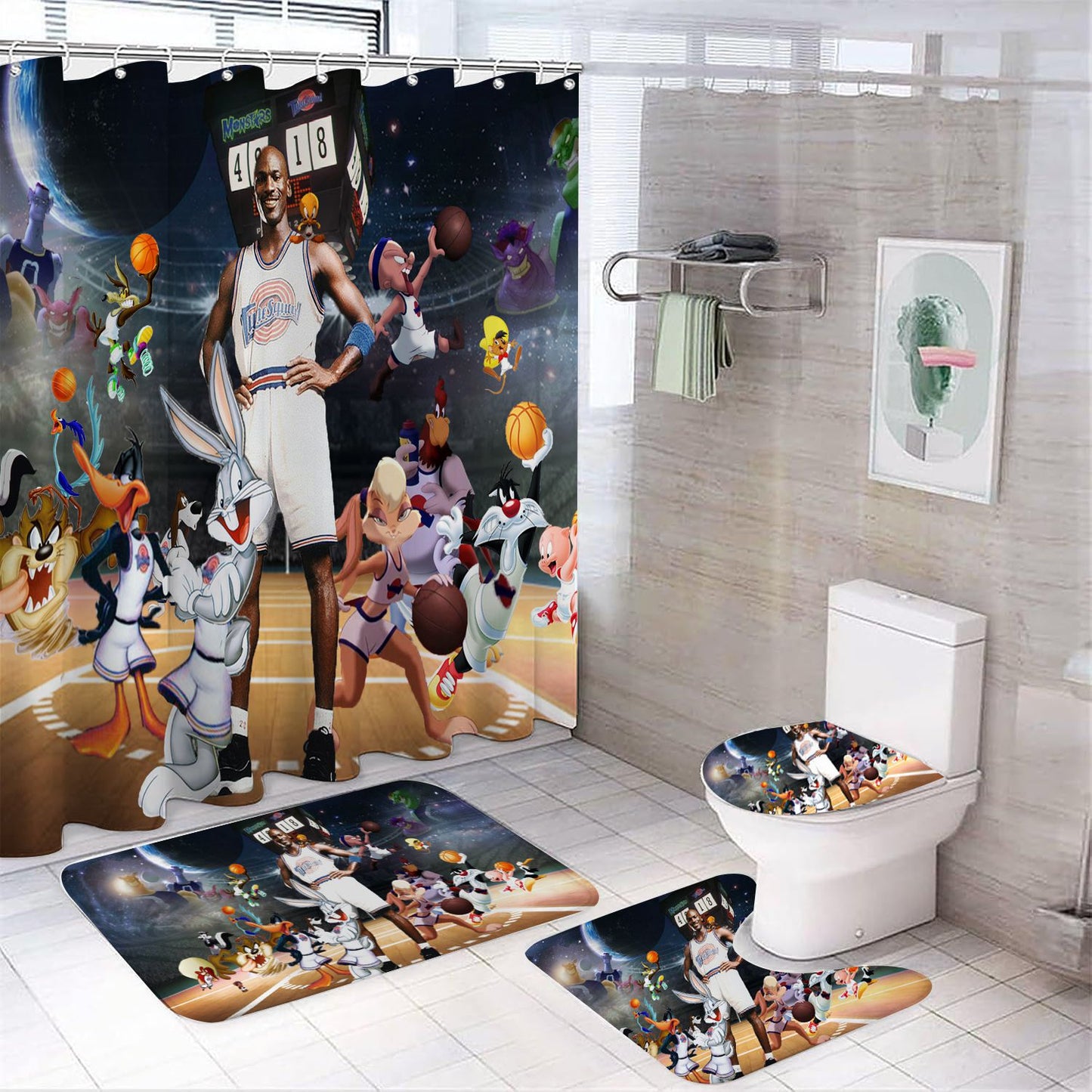 Cartoon Basketball Film Shower Curtain