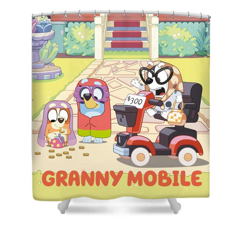 Douchegordijn Bluey, Cartoon Blauwe Heeler Bingo Puppy, 180x180cm