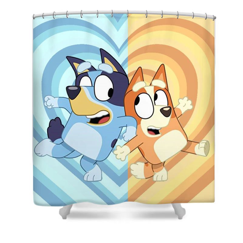 Duschvorhang Bluey, Cartoon Blue Heeler Bingo Welpe, 180x180cm