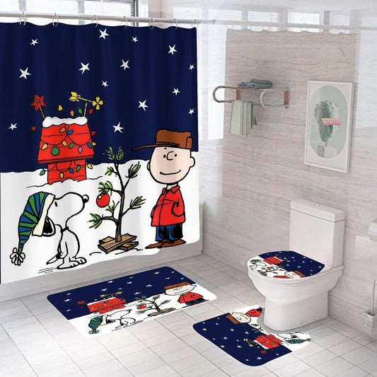 Rideau de Douche Noël cacahuètes, Charlie Brown avec Snoopy Rideaux 180x180