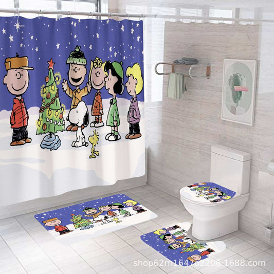 Cartoon Christmas Tree Collaboration Shower Curtain