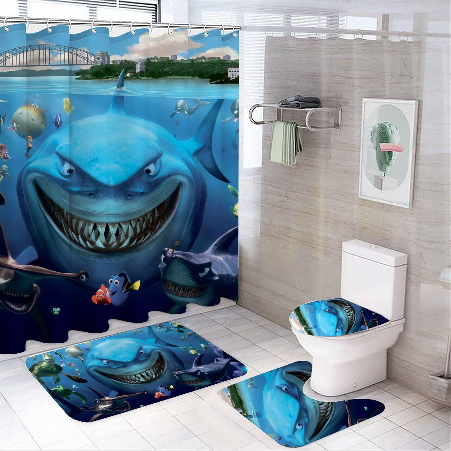 Rideau de Douche Trouver Nemo, Finding Nemo animé requin Rideaux 180x180