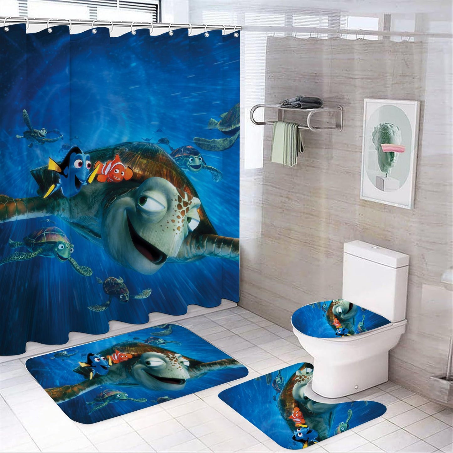 Rideau de Douche Trouver Nemo, Finding Nemo animé requin Rideaux 180x180