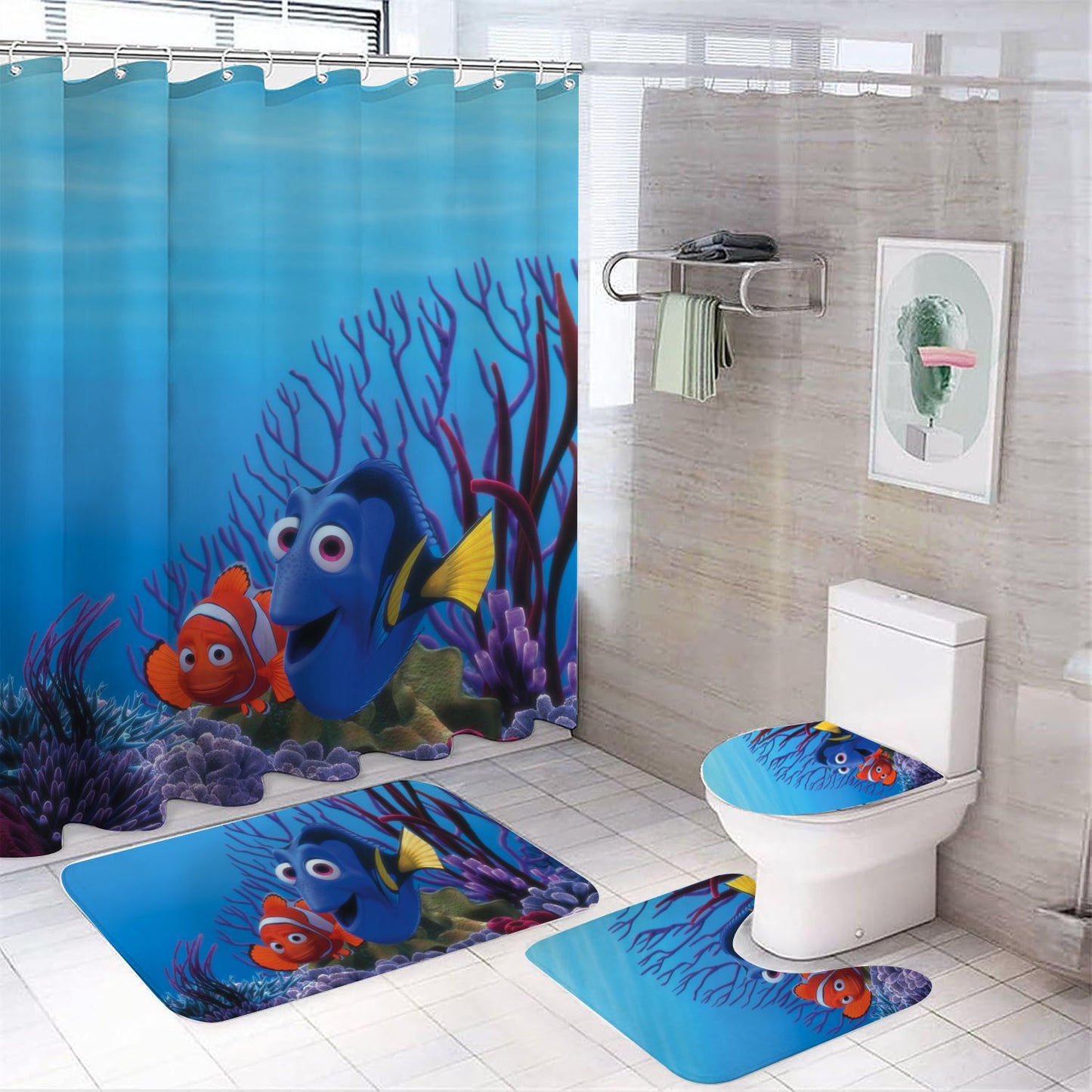 Rideau de Douche Trouver Nemo, Finding Nemo animé requin Rideaux 180x180