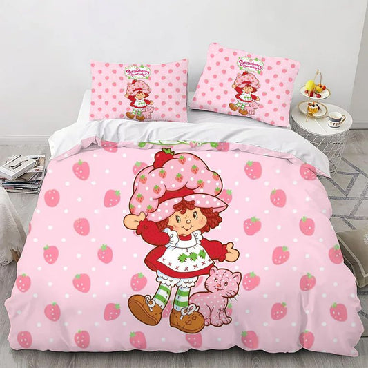 Cartoon Strawberry Girl Bedding Set