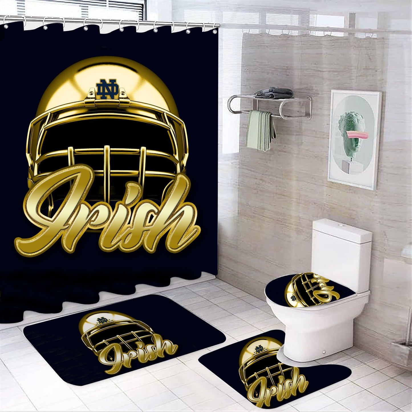 Rideau de douche Notre Dame Fighting Irish, Design Casque, Sport de Football Universitaire, 180x180cm