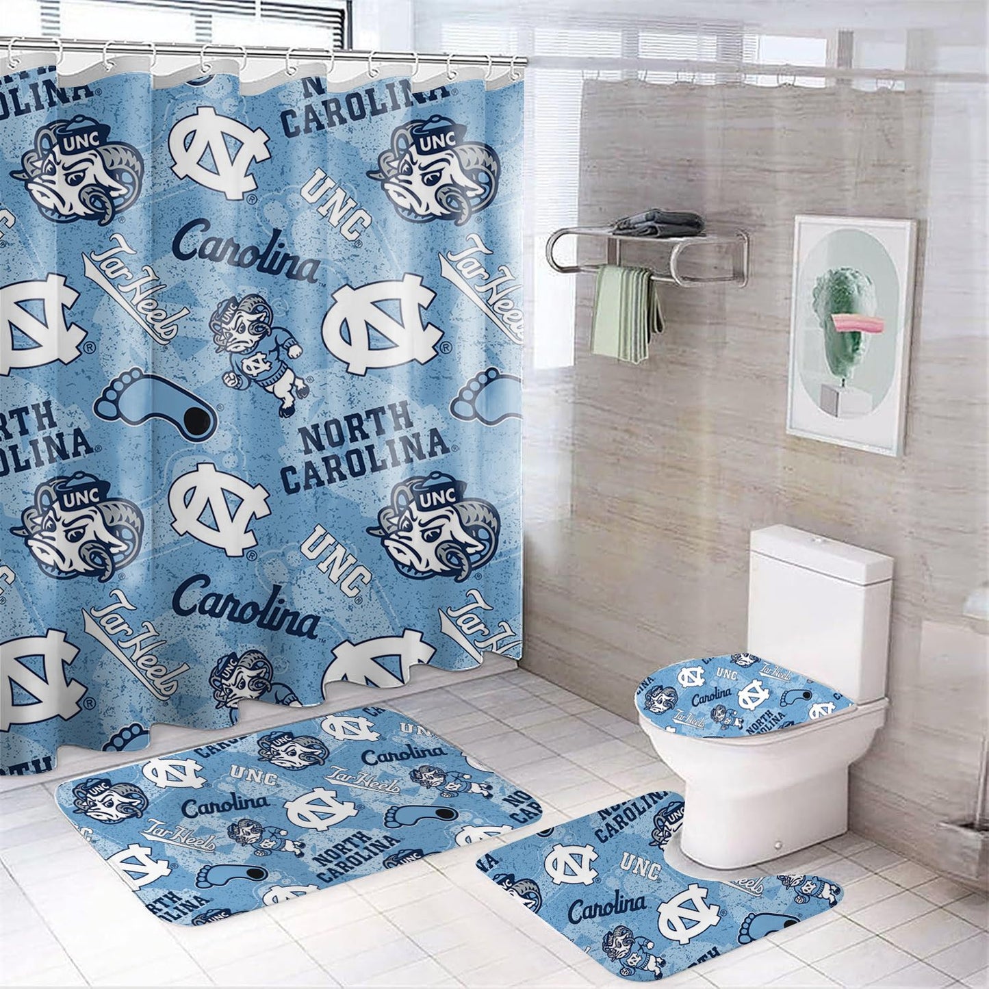 Rideau de douche UNC Tar Heels, Université de Caroline du Nord Sport, 180x180cm