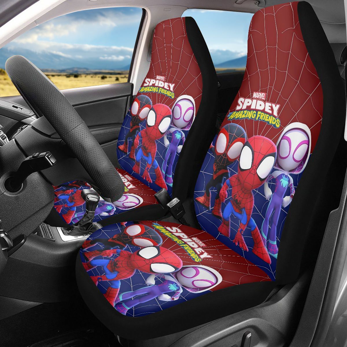 Cute Cartoon Superhero Car Seat Cover