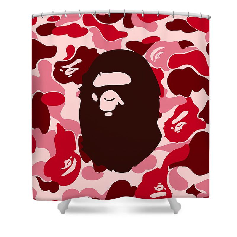 Face with Camo Shower Curtain - 4Pcs Set