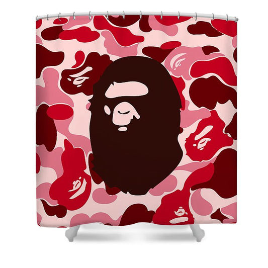 Face with Camo Shower Curtain - 4Pcs Set