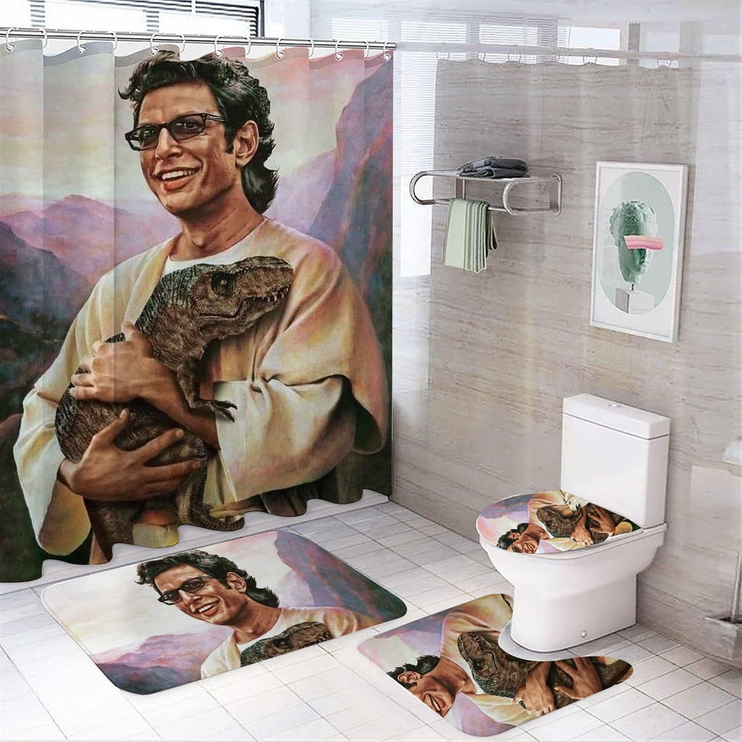 Funny Jeff Oil Painting with Monkey Shower Curtain