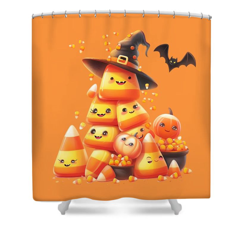 Halloween Candy Corn Monster Shower Curtain Set