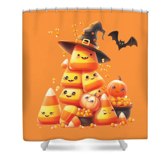 Halloween Candy Corn Monster Shower Curtain Set