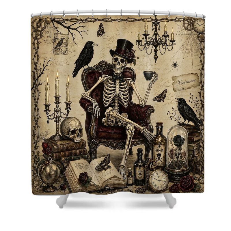 Halloween Spooky Gothic Skeleton Shower Curtain Set