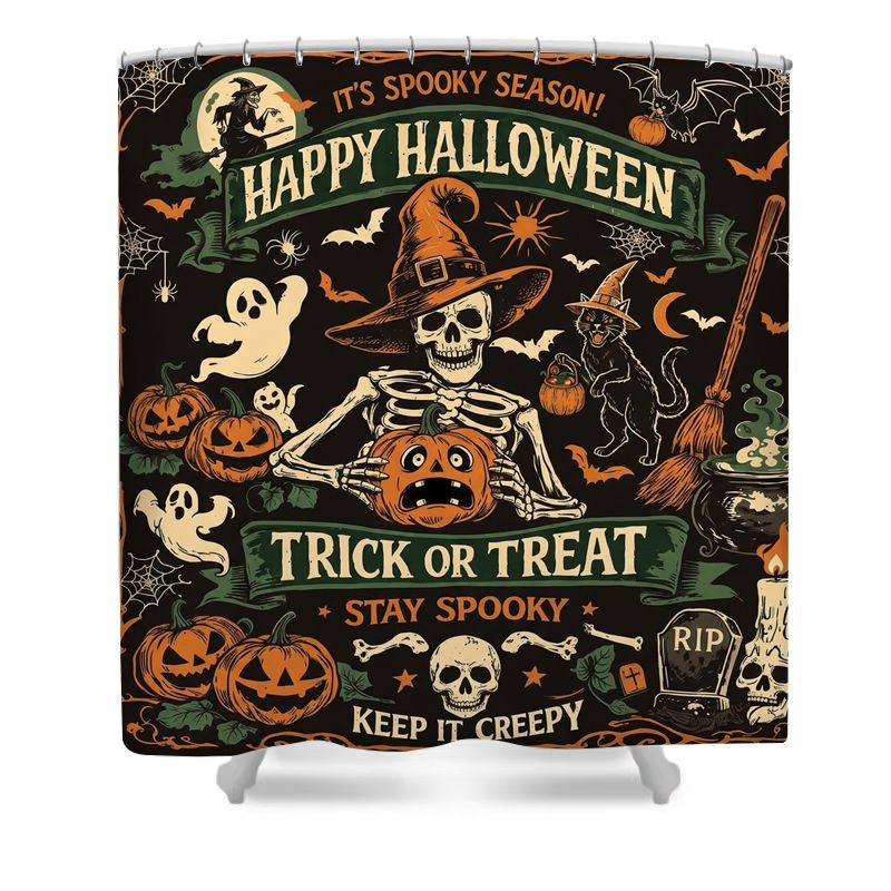 Halloween Spooky Gothic Skeleton Shower Curtain Set