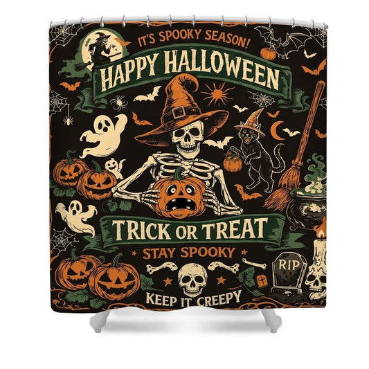 Halloween Spooky Gothic Skeleton Shower Curtain Set