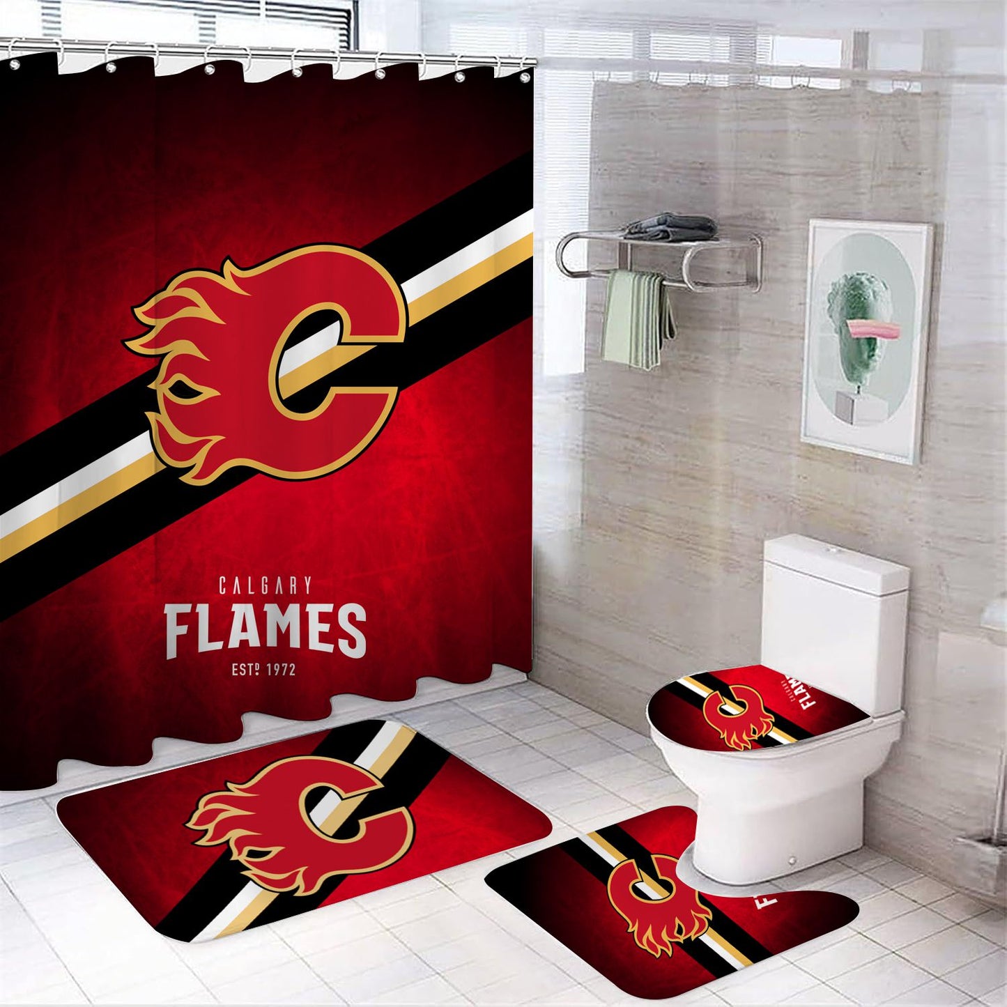Rideau de douche Flammes de hockey sur glace