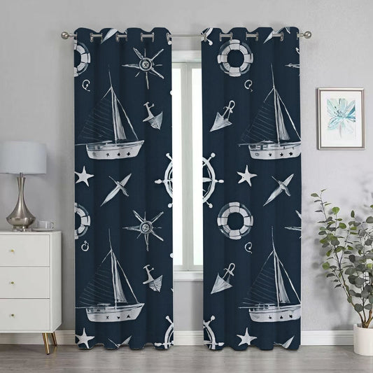 Nautical Anchor Boats Blackout Curtain