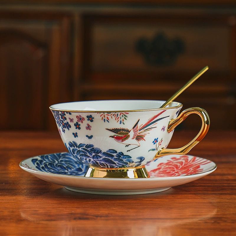 Oriental Flora Bird Tea Cup and Saucer Set